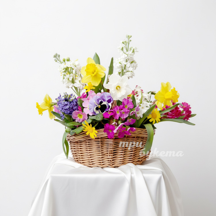 Корзина с нарциссами и гиацинтами