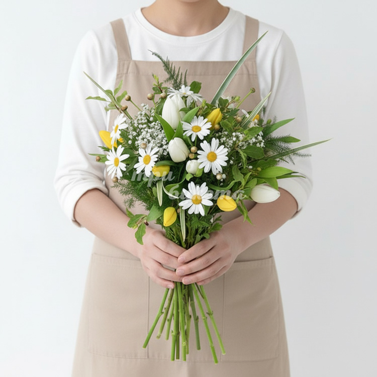 Букет из ромашек и тюльпанов