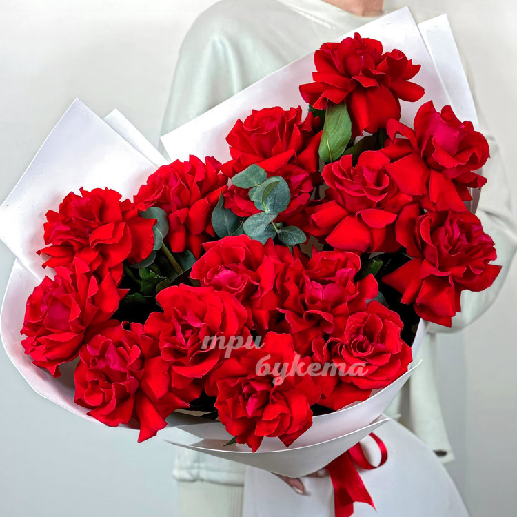 Букет из 15 красных французских роз Нина (крупный план)